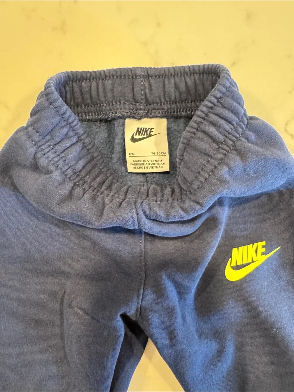 Nike Kids Navy Jogger Sweatpants with Neon Yellow Logo